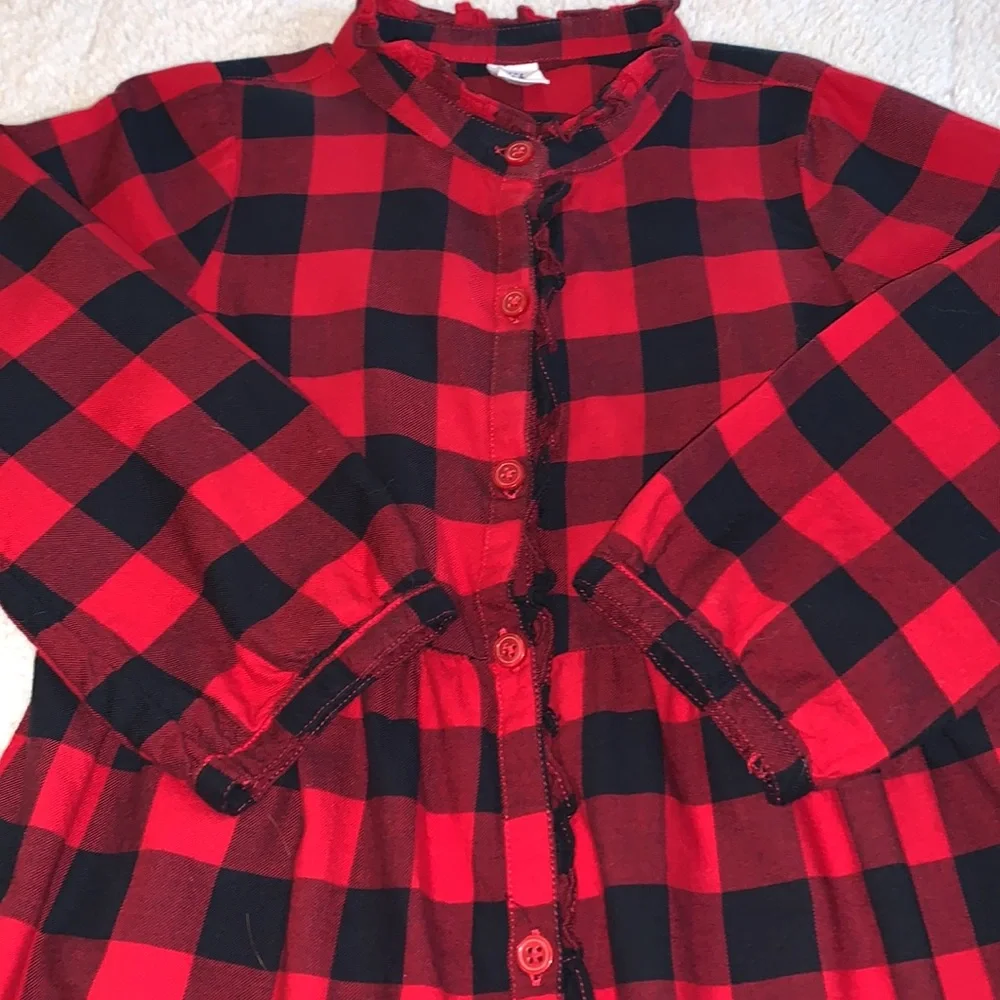 Gap Girl’s Buffalo Plaid Dress 5 Red & Black EUC